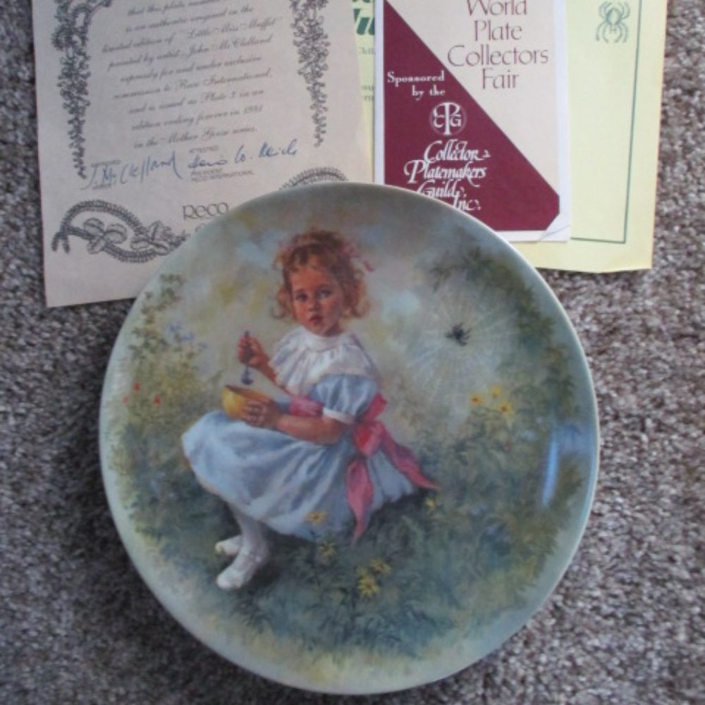 Little Miss Muffet Mother Goose 1981 Reco Collectible Plate J. McClelland w/Box